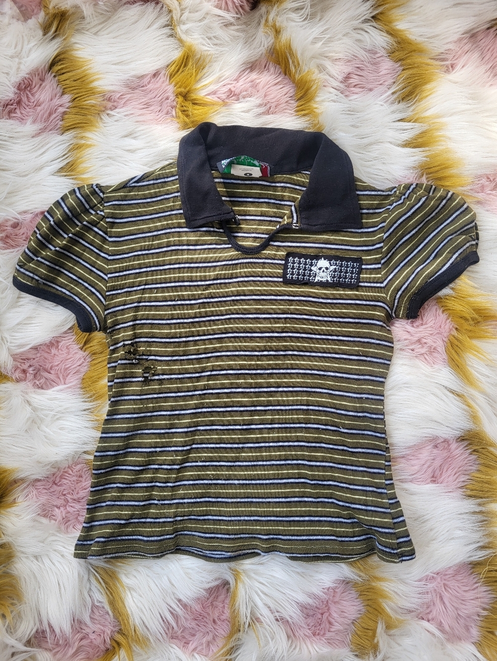 Lip service vintage y2k not without fight green striped collared Top Goth Alt MD